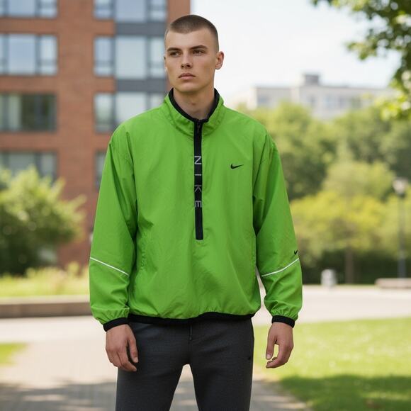 Vintage Y2K Nike Neon Green 1/2 Zip Windbreaker Jacket Running Mens Size Small - Picture 12 of 12